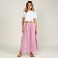 Gingham Pattern Maxi Skirt with Full Gathered Silhouette and Soft Flowing Fabric Design