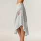Polka Dot and Lace Patchwork Midi Skirt with Asymmetrical Layered Panels and Soft Flowing Drape