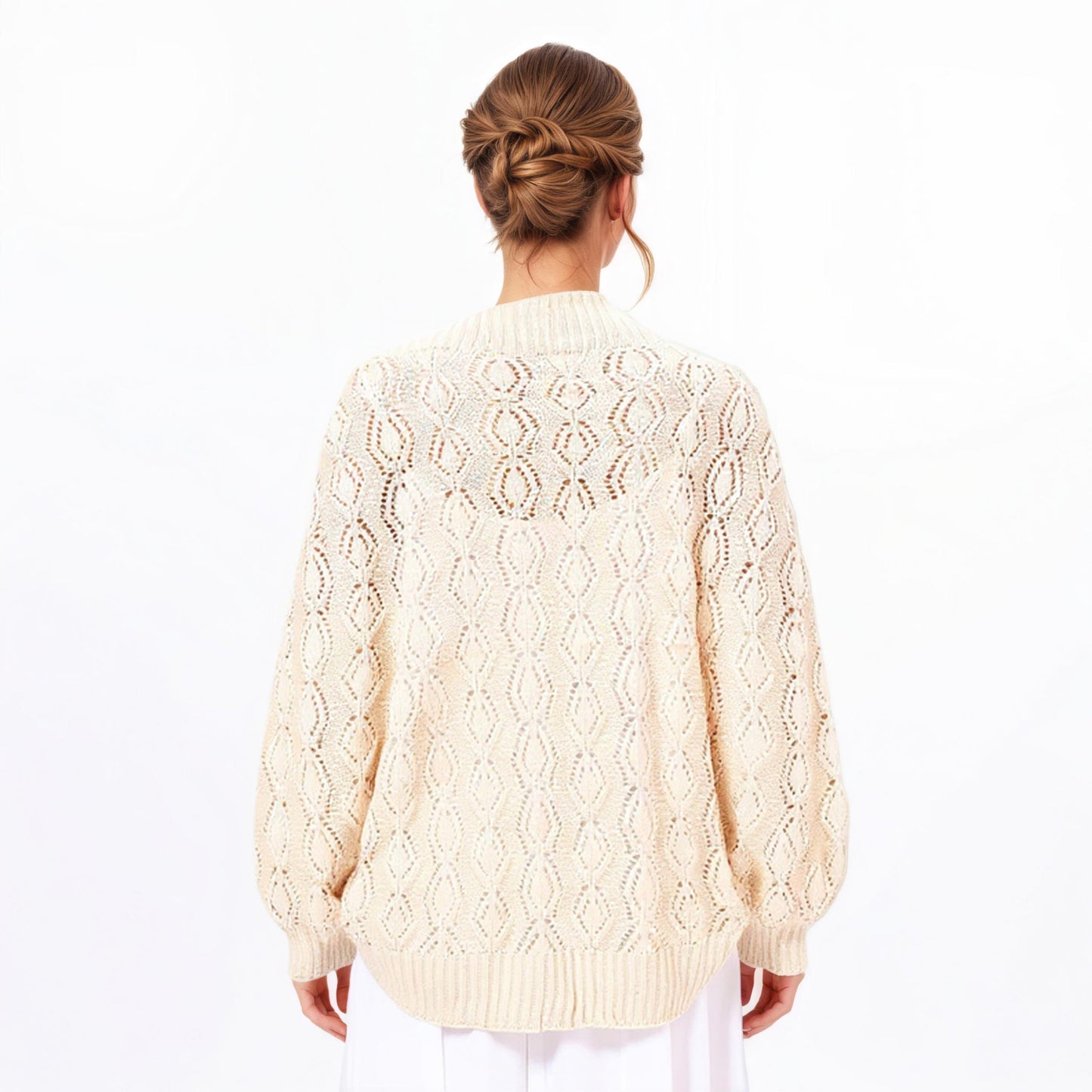 Open Knit Shrug Cardigan with Delicate Textured Pattern and Lightweight Drape for Everyday Tops