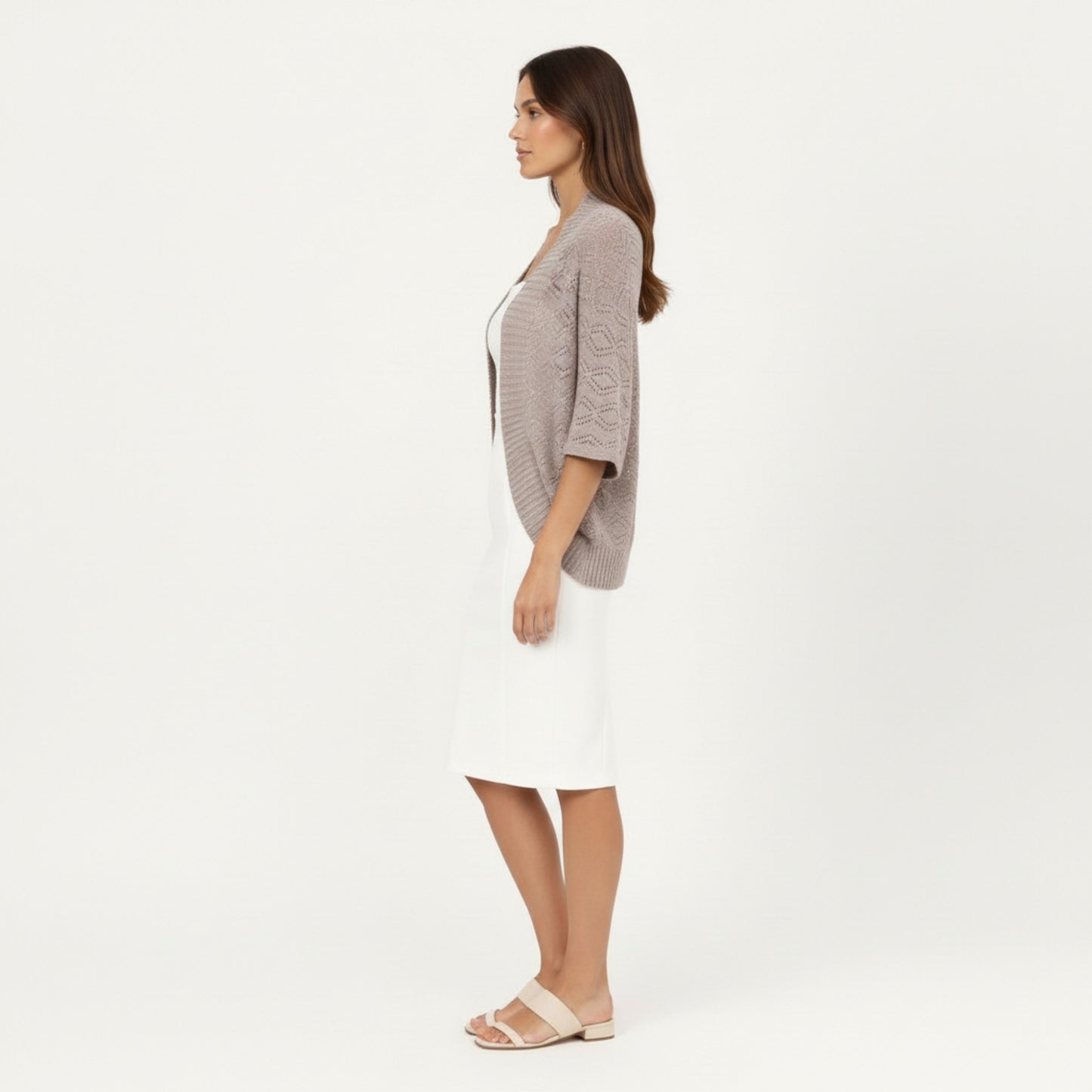 Open Knit Shrug Cardigan with Delicate Textured Pattern and Lightweight Drape for Everyday Tops