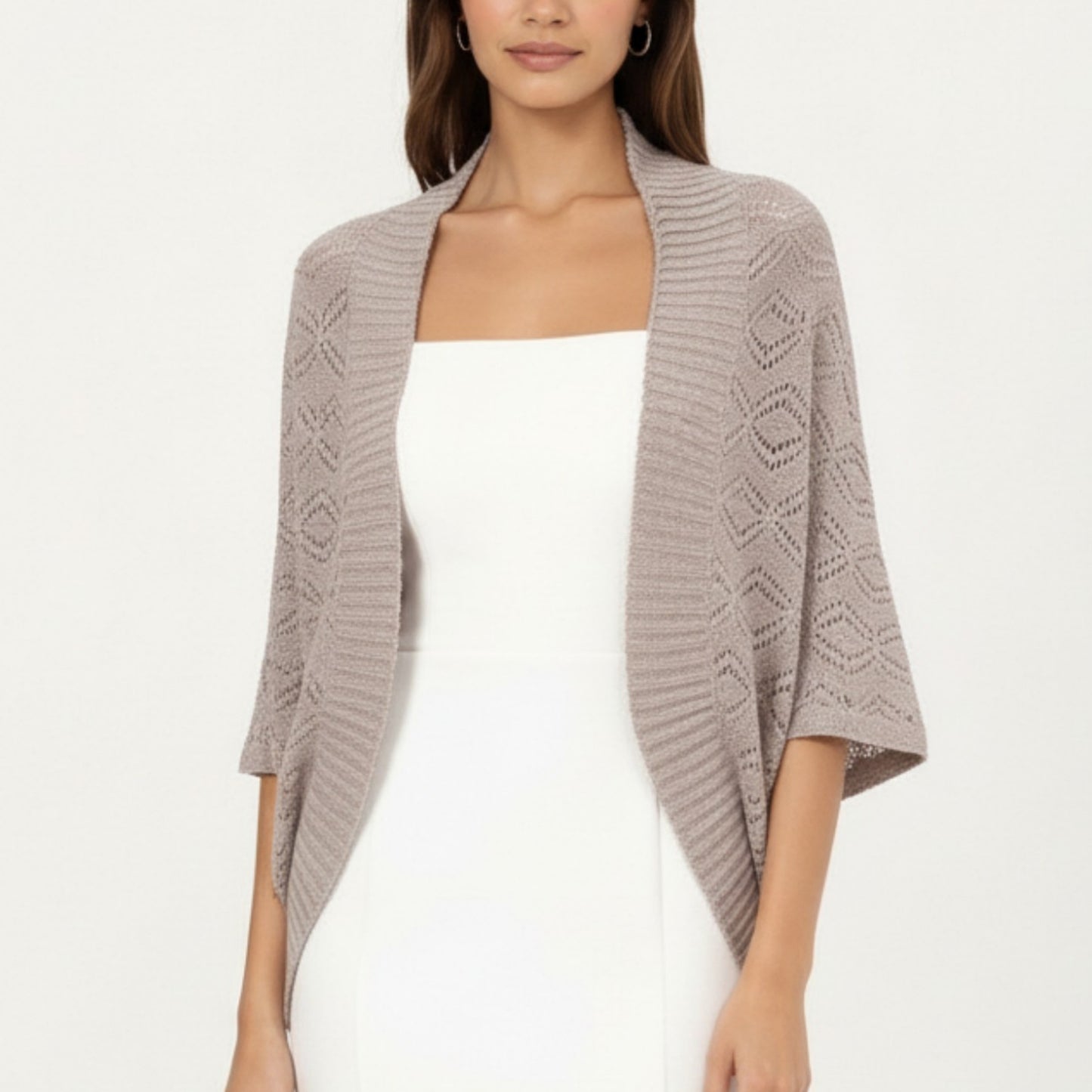 Open Knit Shrug Cardigan with Delicate Textured Pattern and Lightweight Drape for Everyday Tops