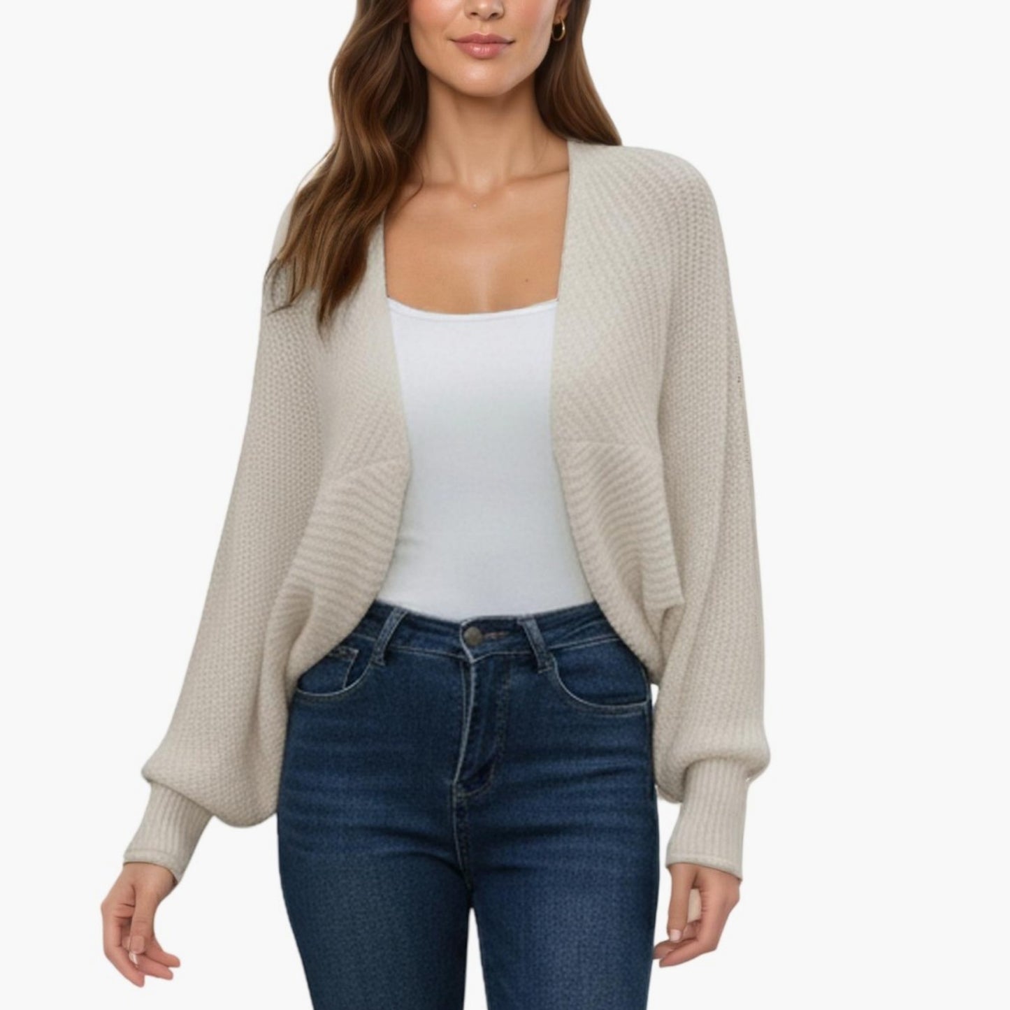 Open Front Dolman Sleeve Knit Cardigan with Soft Textured Cozy Rib Design and Relaxed Draped Silhouette