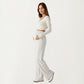 Maternity Wide Leg Pants with Adjustable Ruched Waist Stretch Knit Fabric and Relaxed Full-Length Fit for Comfort