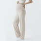 Maternity Wide Leg Pants with Adjustable Ruched Waist Stretch Knit Fabric and Relaxed Full-Length Fit for Comfort