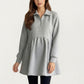 Maternity Quarter Zip Long Sleeve Top with Fleece Feel Elastic Empire Waist and Relaxed Tunic Silhouette