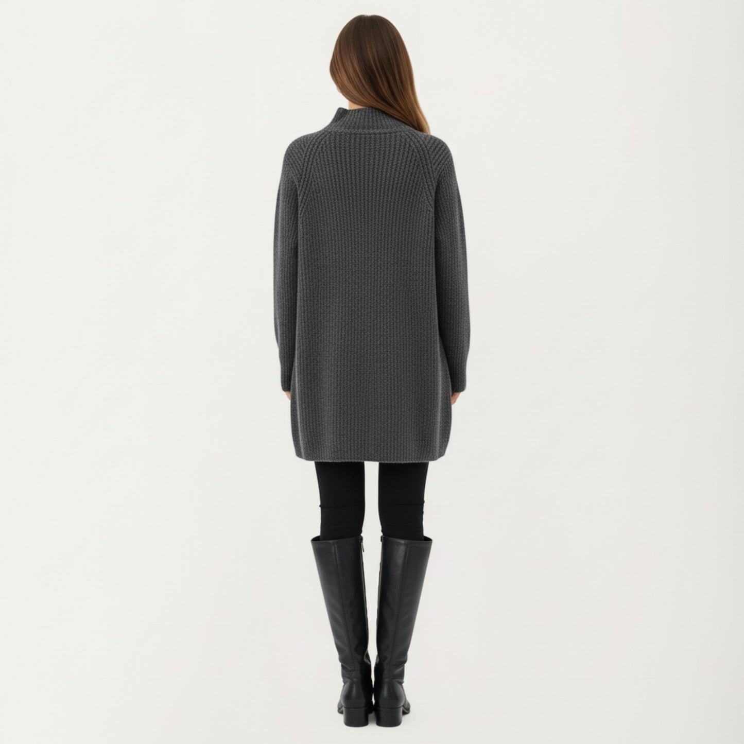 Maternity Textured Knit Sweater Dress with High Mock Neck Long Sleeve Relaxed Fit and Soft Ribbed Detailing