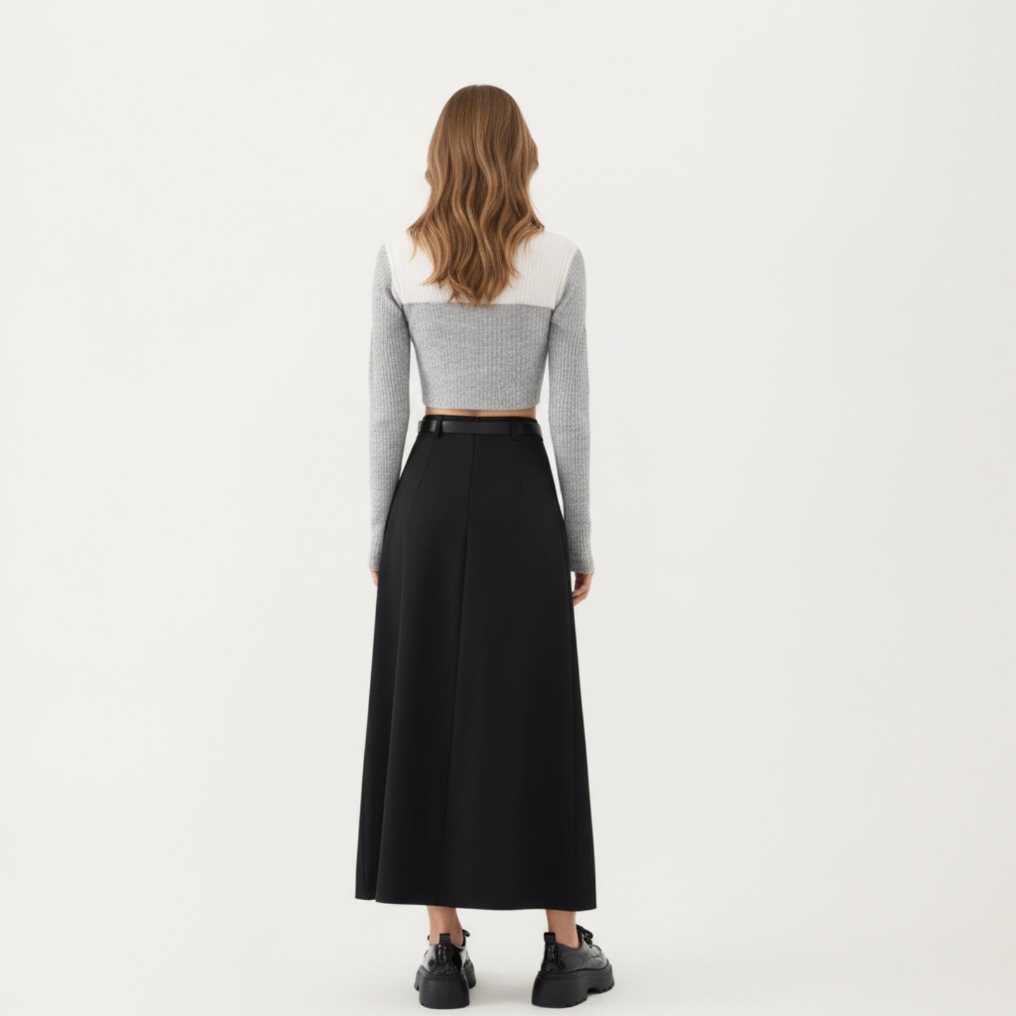 High Waist Pleated Maxi Skirt with Belted Waist and Flowing Tailored Silhouette