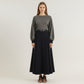 High Waist Full A-Line Maxi Skirt with Structured Seam Panels and Smooth Flowing Silhouette