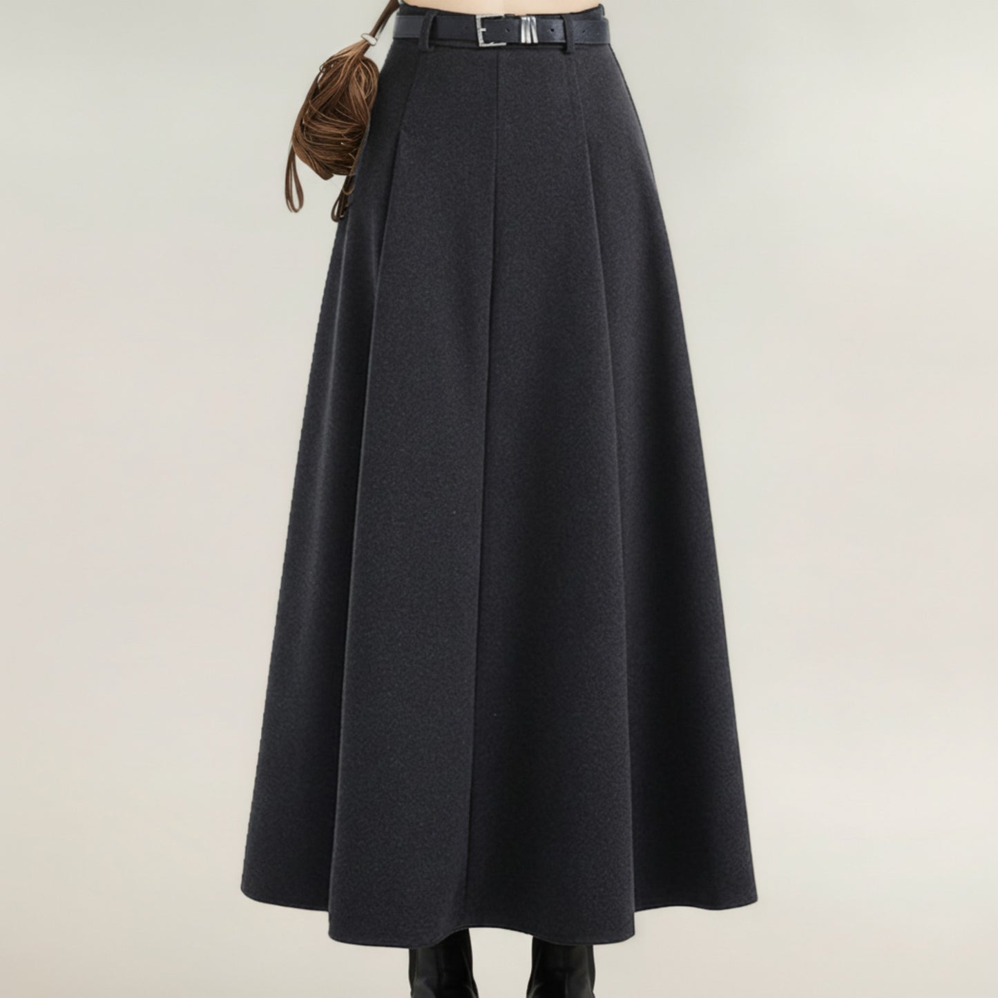 High Waist Full A-Line Maxi Skirt with Structured Seam Panels and Smooth Flowing Silhouette
