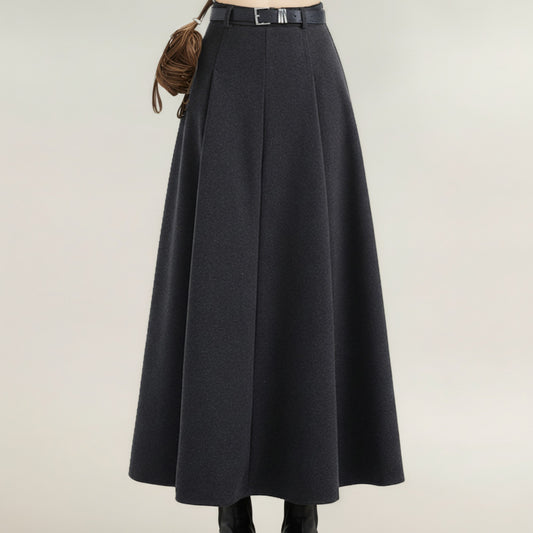 High Waist Full A-Line Maxi Skirt with Structured Seam Panels and Smooth Flowing Silhouette