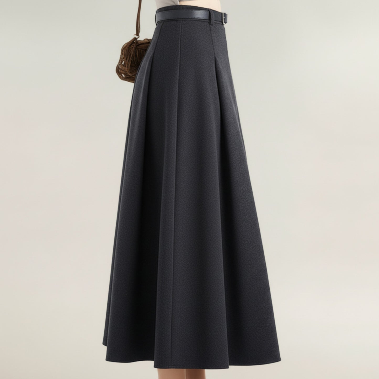 High Waist Full A-Line Maxi Skirt with Structured Seam Panels and Smooth Flowing Silhouette