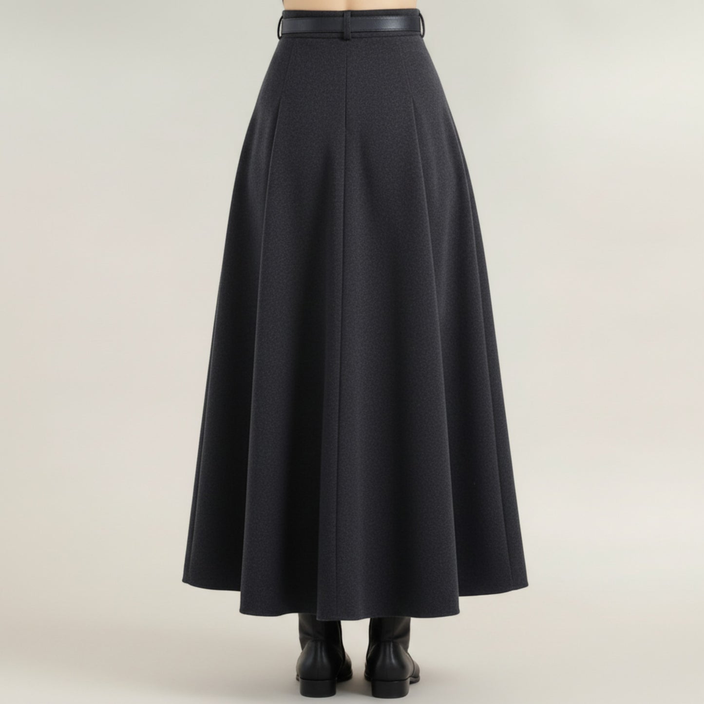 High Waist Full A-Line Maxi Skirt with Structured Seam Panels and Smooth Flowing Silhouette