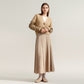 Textured Diagonal-Rib Pleated Knit Midi Skirt with Structured Panels and Soft A-Line Silhouette