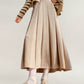 Textured Diagonal-Rib Pleated Knit Midi Skirt with Structured Panels and Soft A-Line Silhouette