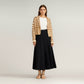 Textured Diagonal-Rib Pleated Knit Midi Skirt with Structured Panels and Soft A-Line Silhouette