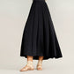 Textured Diagonal-Rib Pleated Knit Midi Skirt with Structured Panels and Soft A-Line Silhouette