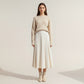 Textured Diagonal-Rib Pleated Knit Midi Skirt with Structured Panels and Soft A-Line Silhouette