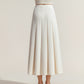 Textured Diagonal-Rib Pleated Knit Midi Skirt with Structured Panels and Soft A-Line Silhouette