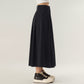 High Waist Pleated A-Line Maxi Skirt with Structured Volume, Smooth Draping Fabric