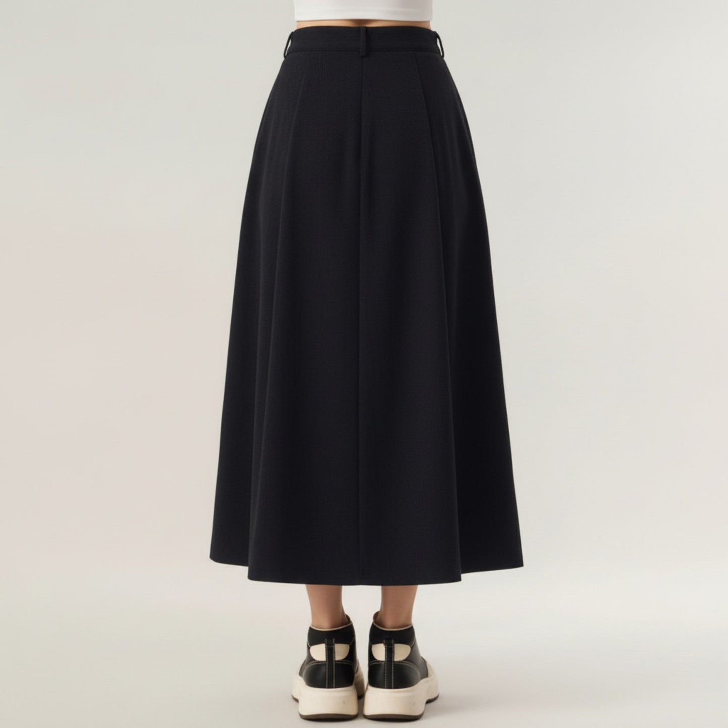 High Waist Pleated A-Line Maxi Skirt with Structured Volume, Smooth Draping Fabric