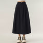 High Waist Pleated A-Line Maxi Skirt with Structured Volume, Smooth Draping Fabric