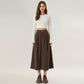 High Waist Pleated A-Line Maxi Skirt with Structured Volume, Smooth Draping Fabric