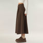 High Waist Pleated A-Line Maxi Skirt with Structured Volume, Smooth Draping Fabric