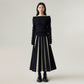 Contrast Pleated Maxi Skirt with Structured Panels, Flowing A-Line Movement, and Soft Flexible Waist