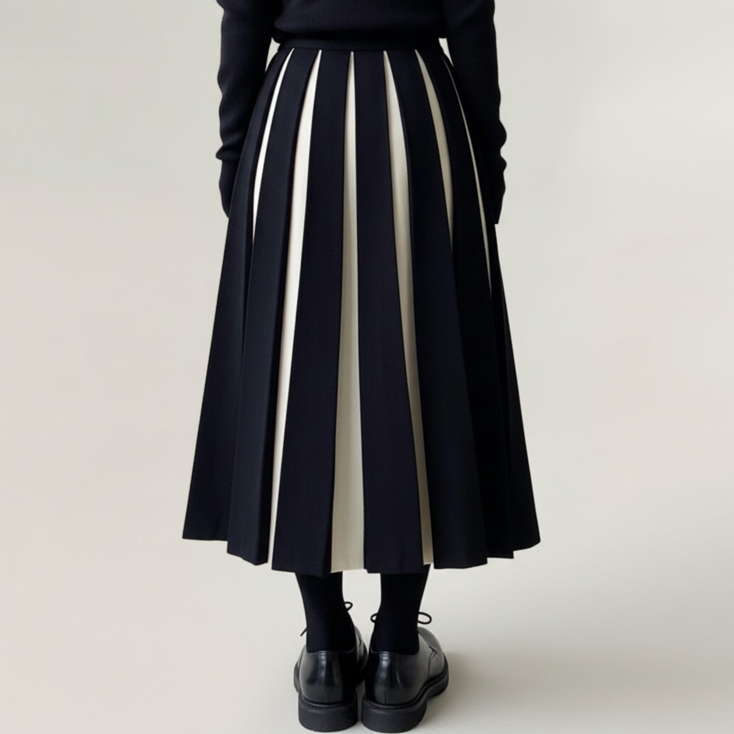 Contrast Pleated Maxi Skirt with Structured Panels, Flowing A-Line Movement, and Soft Flexible Waist