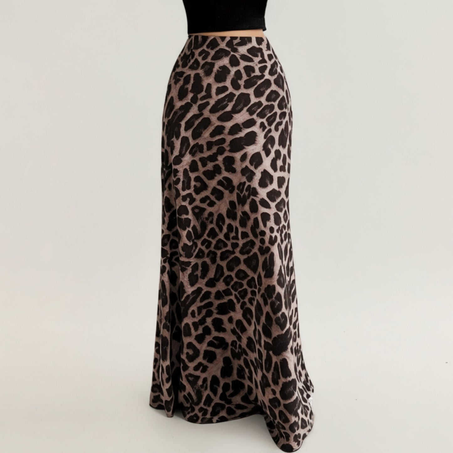 Leopard Print Maxi Skirt with Soft Draping Silhouette, Smooth Stretch Waist, and Flowing Fabric