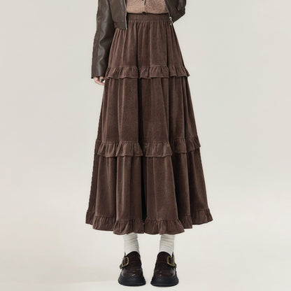 Tiered Ruffle Maxi Skirt with Soft Flowing Panels, Stretch Waistband, Layered Volume