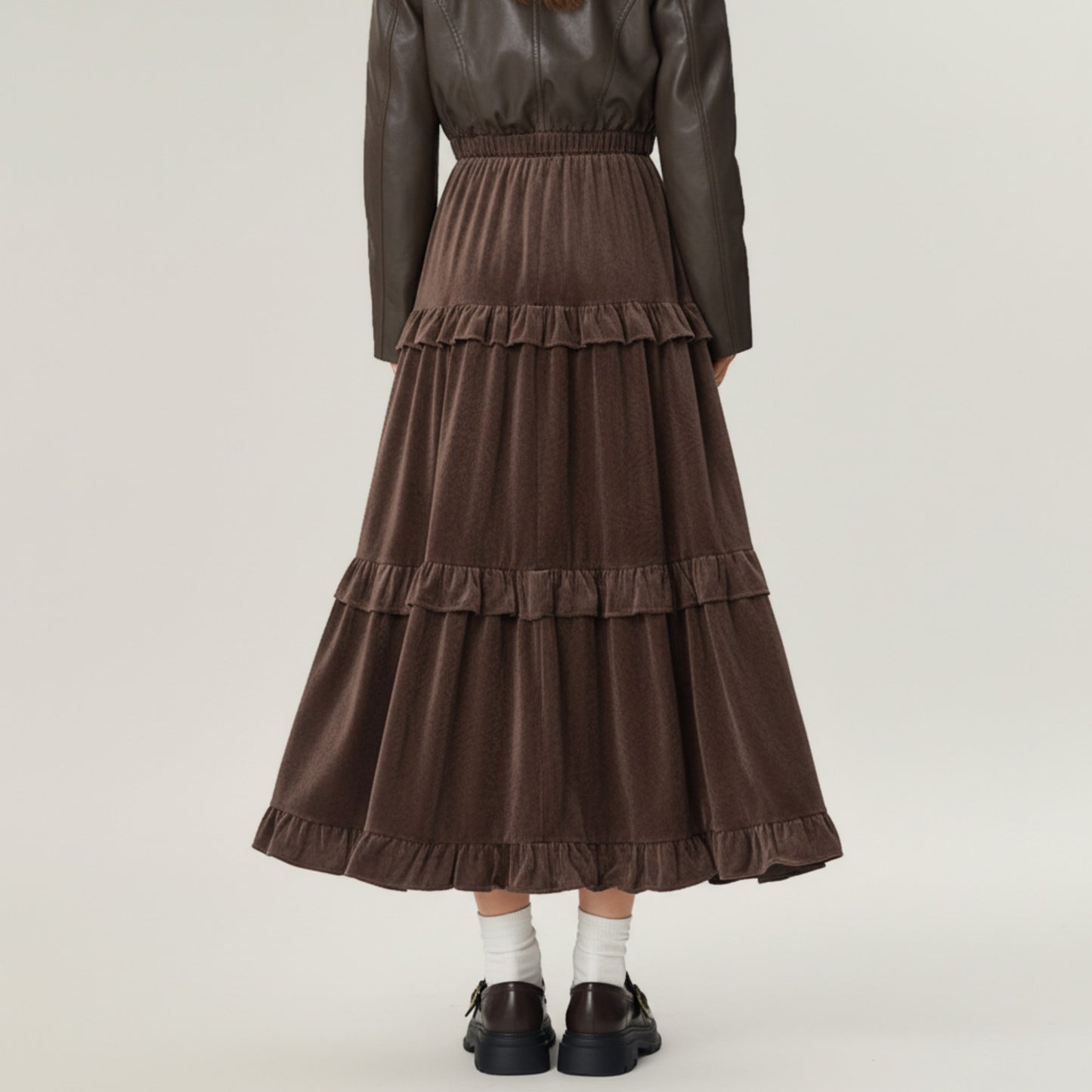 Tiered Ruffle Maxi Skirt with Soft Flowing Panels, Stretch Waistband, Layered Volume