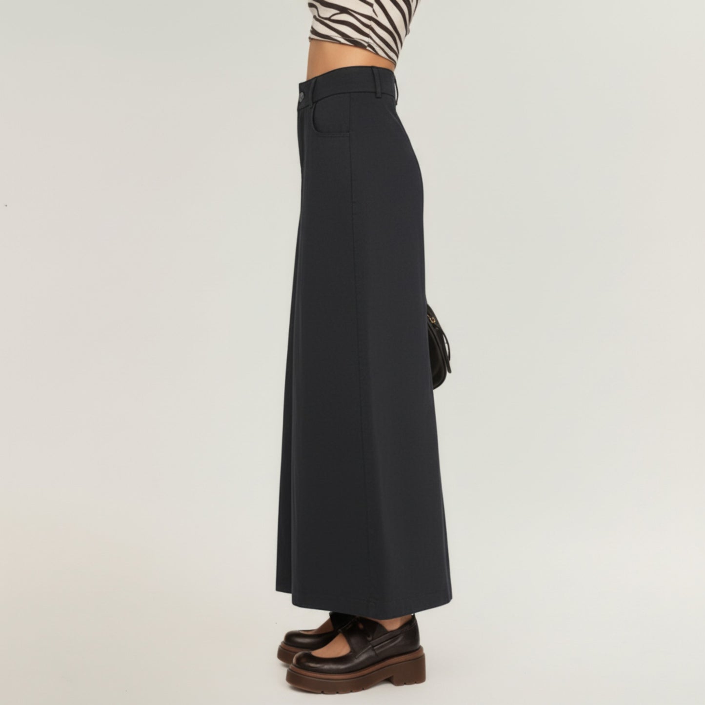 High Waist Maxi Skirt with Belt Loops, Clean Front Seams, Structured Waistband