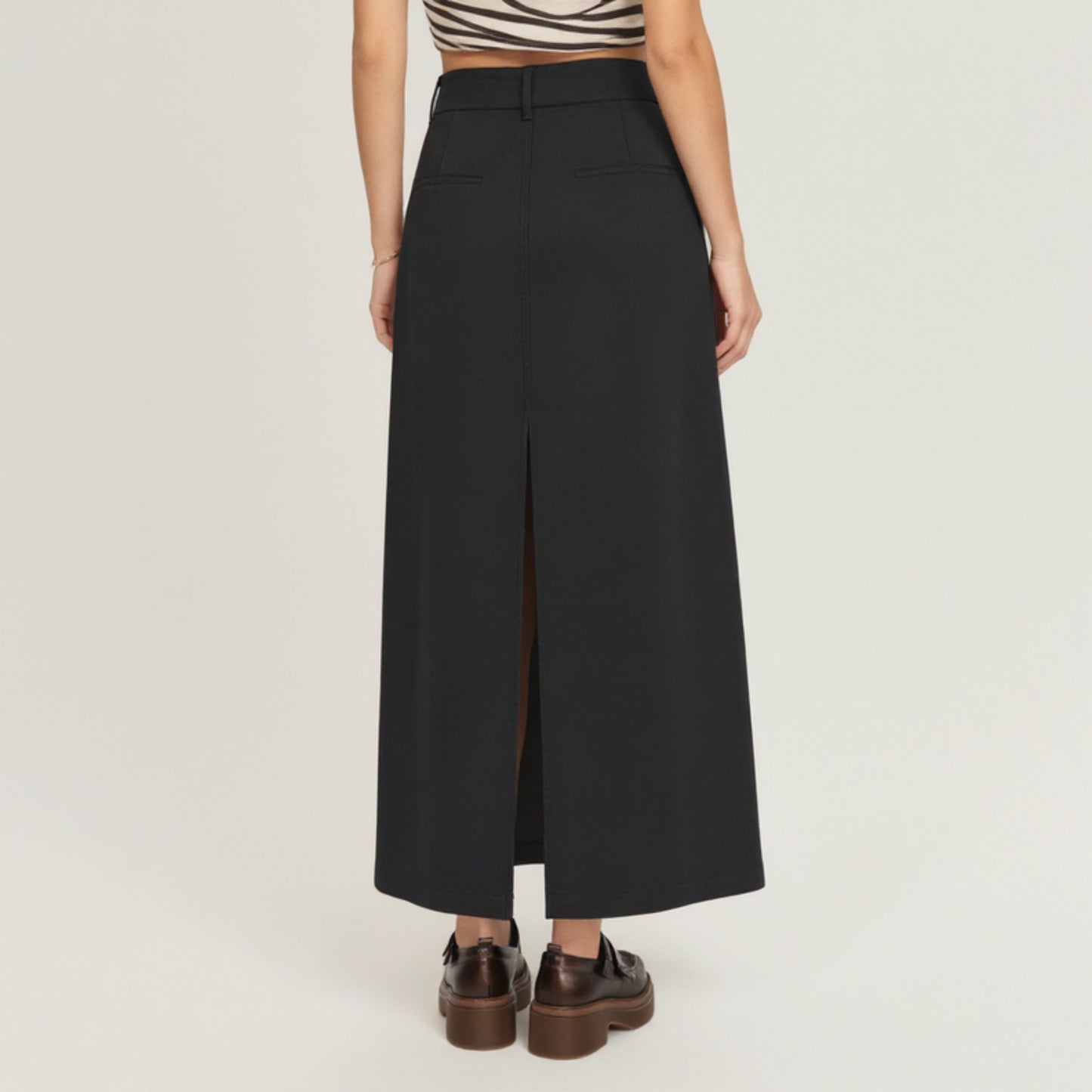High Waist Maxi Skirt with Belt Loops, Clean Front Seams, Structured Waistband