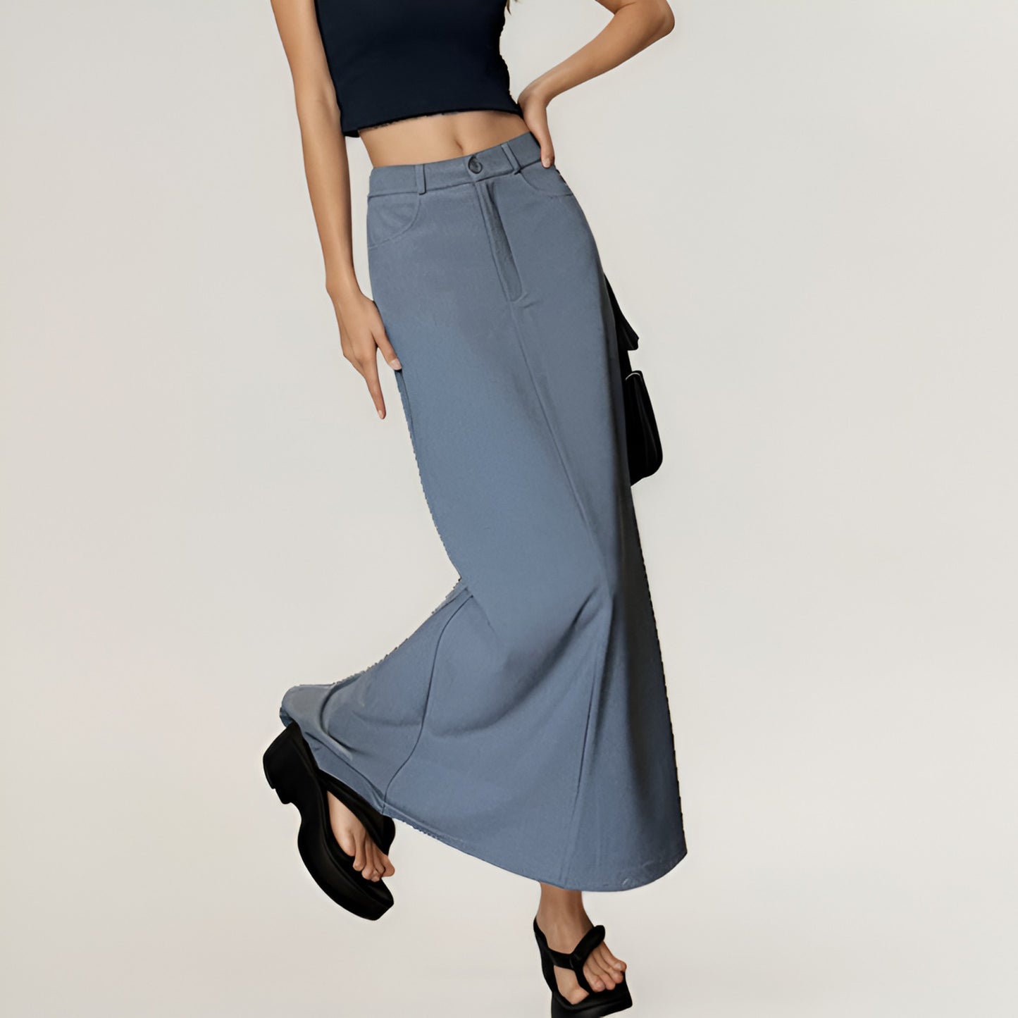 High Waist Maxi Skirt with Belt Loops, Clean Front Seams, Structured Waistband