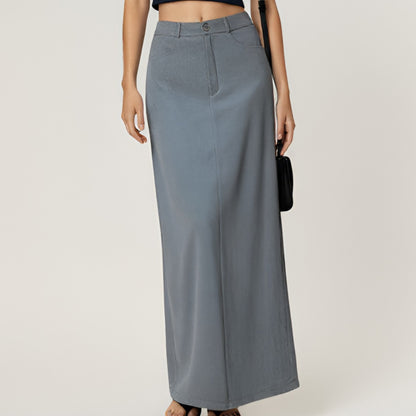 High Waist Maxi Skirt with Belt Loops, Clean Front Seams, Structured Waistband