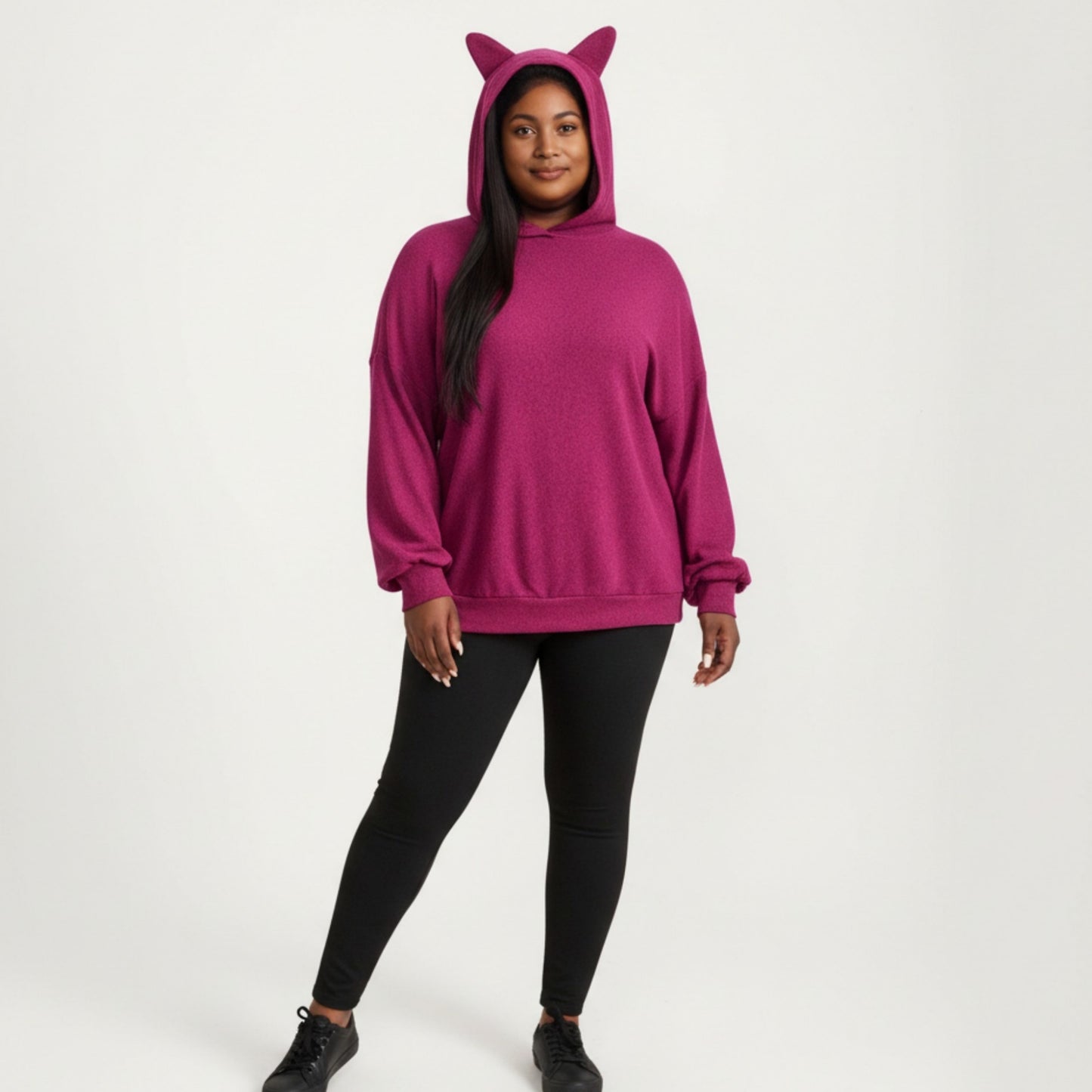 Soft Knit Hoodie with Playful Cat Ear Hood, Relaxed Drop-Shoulder Sleeves and Cozy Stretch Fabric
