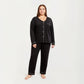 2-Piece Set Long Sleeve Button-Front Pajama Top and Matching Relaxed Pants with Clean Piped Edging