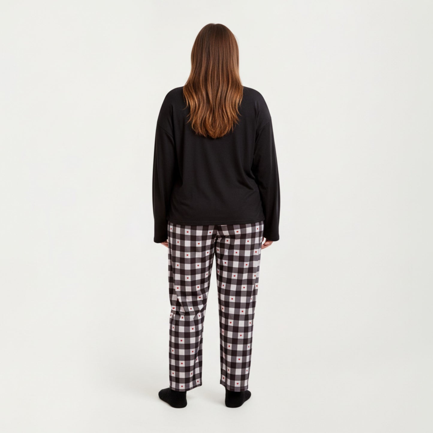 2-Piece Set Long Sleeve Henley Top and Plaid Pajama Pants with Soft Stretch Fabric, Chest Pocket Detail