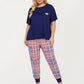 2-Piece Set Short Sleeve Knit Top and Plaid Jogger Pajama Pants with Soft Stretch Fabric and Tapered Fit
