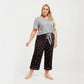 2-Piece Set Soft Knit Short Sleeve Top and Heart Print Capri Pajama Pants with Stretch Waist Tie