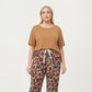 2-Piece Set Short Sleeve Knit Top and Printed Wide-Leg Pajama Pants with Soft Stretch Fabric