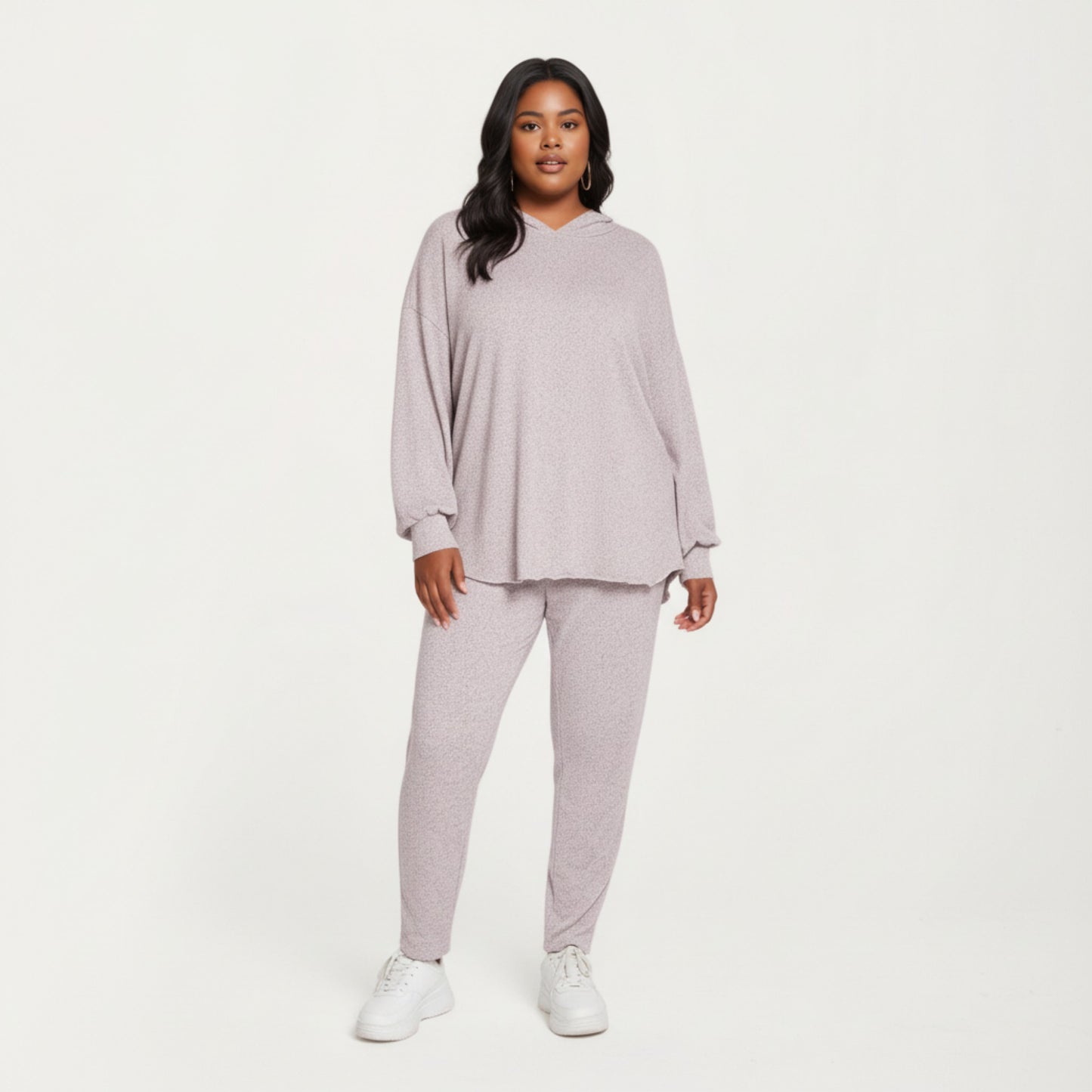 2-Piece Set Soft Knit Hoodie and Matching Jogger Pants with Relaxed Drop-Shoulder Fit