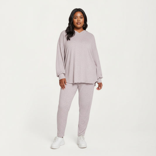2-Piece Set Soft Knit Hoodie and Matching Jogger Pants with Relaxed Drop-Shoulder Fit