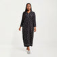 Heart Print Long Sleeve Maxi Nightgown with Soft Stretch Fabric, Classic Piped Collar Detail