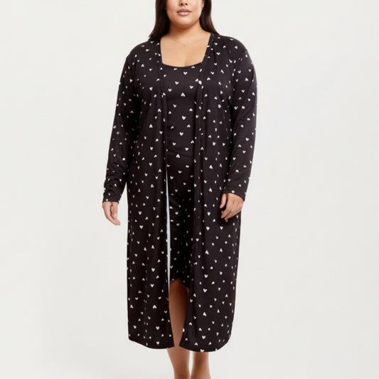2-Piece Set Heart Print Longline Duster and Matching Tank Dress with Soft Stretch Fabric