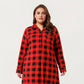 Plaid Long Sleeve Midi Sleep Shirt with Soft Brushed Texture, Button-Front Detail and Relaxed Loose-Fit Silhouette