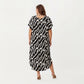 Abstract Print Midi Dress with Soft Draped Silhouette, Relaxed Short Sleeves and Lightweight Fabric Finish