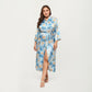 Floral Print Satin Robe with Waist Tie Soft Silky Fabric Wide Sleeves and Flowing Longline Silhouette