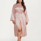 Satin Jacquard Leopard Pattern Robe with Waist Tie Silky Fabric Wide Sleeves and Flowing Longline Silhouette